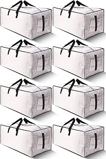 8 Pack Large Strong Moving Bags with Zippers & Carrying Handles - Water-Resistant - Heavy Duty Storage Tote for Space Saving, Fold Flat, Alternative to Moving Box (Semi-Transparent)