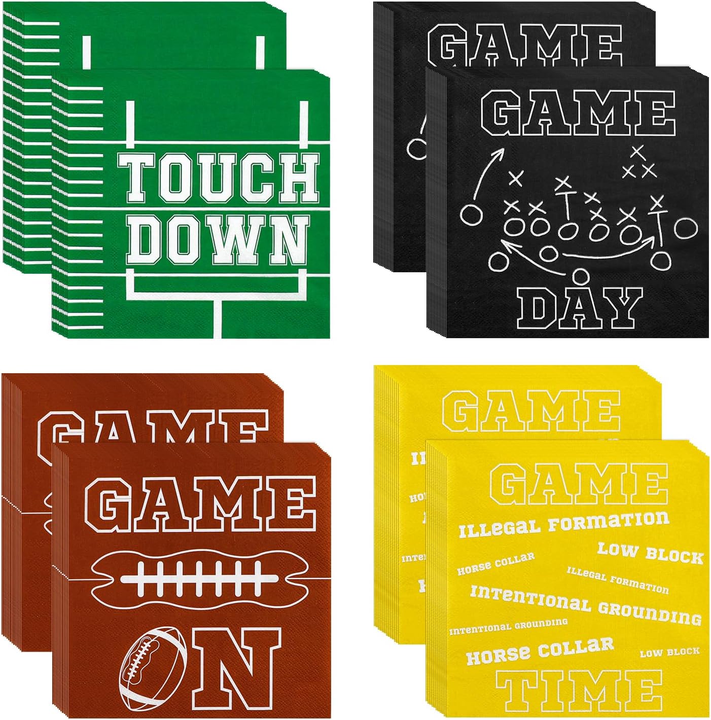 100pcs Football Napkins Disposable Football Paper Luncheon Napkins Set for Football Party Decorations Football Game Day Event Birthday Party Supplies, 4 Designs Football Napkins