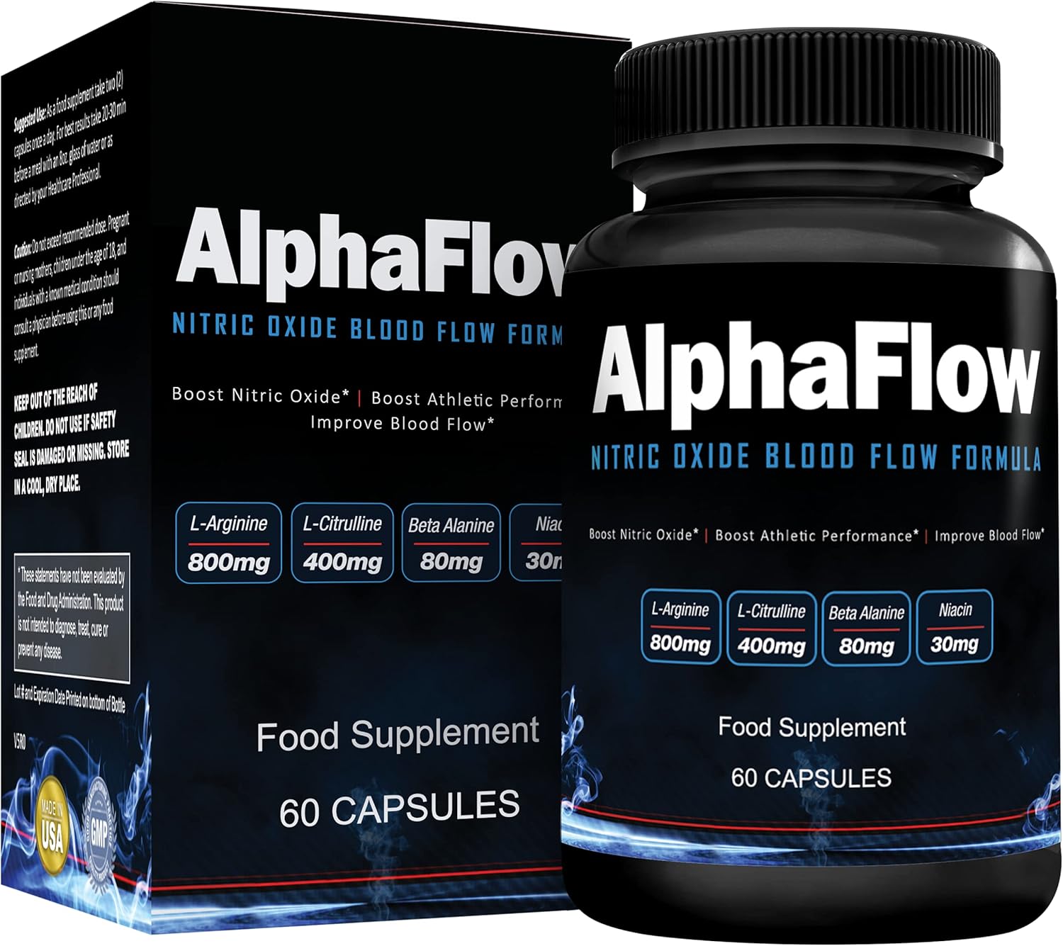 AlphaFlow L-Arginine, L-Citrulline & Beta Alanine | 1340mg Nitric Oxide (NO) Booster for Muscle Growth, Blood Flow, Vascularity & Size | Money Back Guarantee | 60 Vege Capsules