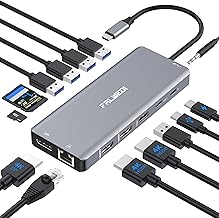 USB C Laptop Docking Station Dual Monitor, 14 in 1 USB C Hub Multiport Adapter Dongle with 2 HDMI, DisplayPort, RJ45, SD/TF, USB C/A Ports, PD, Mic/Audio, Compatible for MacBook Dell HP Lenove