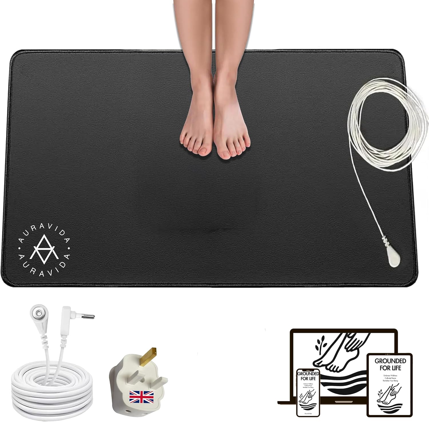 AuraVida Grounding Mat - Premium Grounding Sheet for Improved Sleep and Wellness - Conductive Grounding Bed Sheet - Quality Earthing Mat for Better Health and Relaxation (90cm x 60cm)