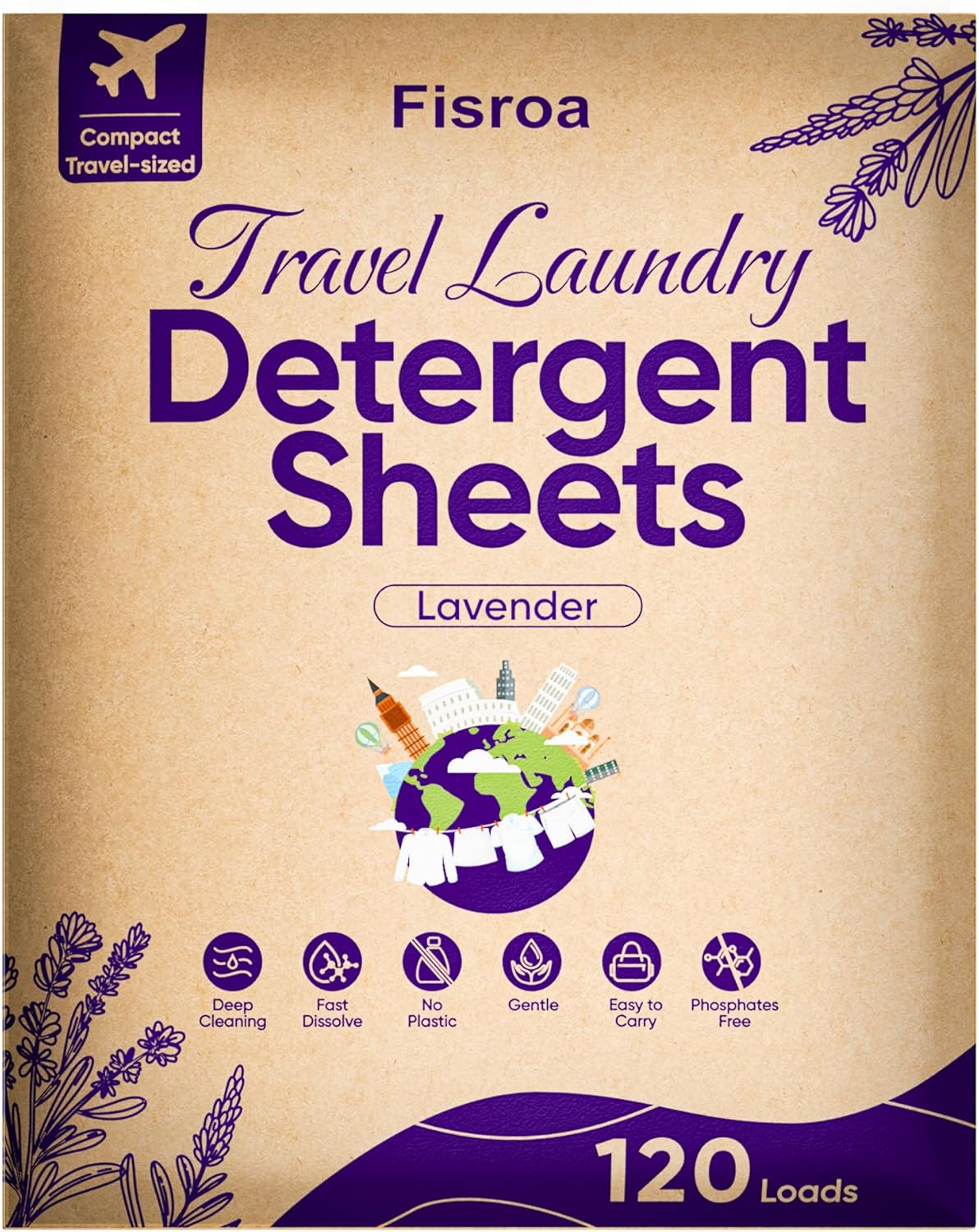 Lavender Laundry Detergent Sheets for Travel Eco-friendly 120 Loads Fisroa Clothes Washing Detergent Sheets Plastic-Free Washer Sheets Liquidless Laundry Sheets Strips Tablet