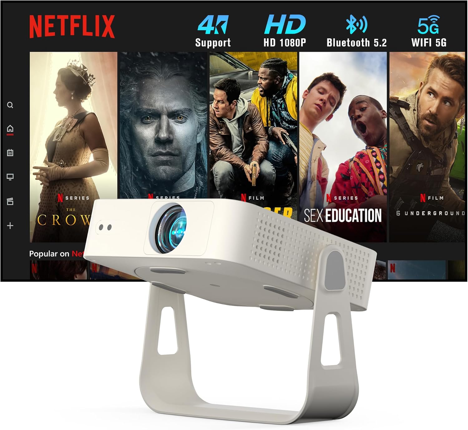 [Official Licensed Netflix&Ultra-thin]Mini Projector For Bedroom, XuanPad 4K Support Portable Smart Outdoor Projector With Auto Focus/Wifi/Bluetooth, Small Native 1080P Home Cinema Movie Projector