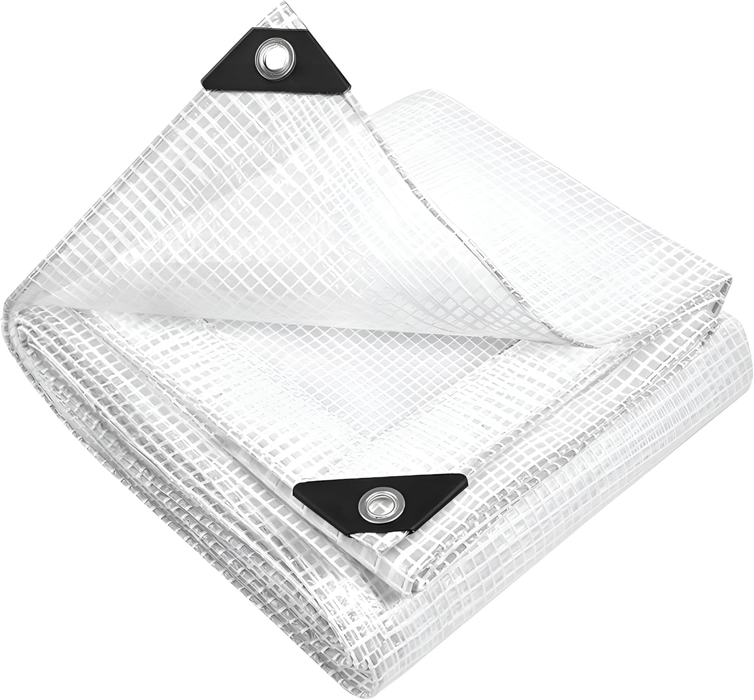 3m x 3m Clear Leno Tarpaulin - Heavy-Duty Waterproof 100 GSM Reinforced Transparent Tarp Sheet with Mesh Support, Rubber Strengthened Corners - UV‑Resistant Cover for Garden, Greenhouse, Groundsheet