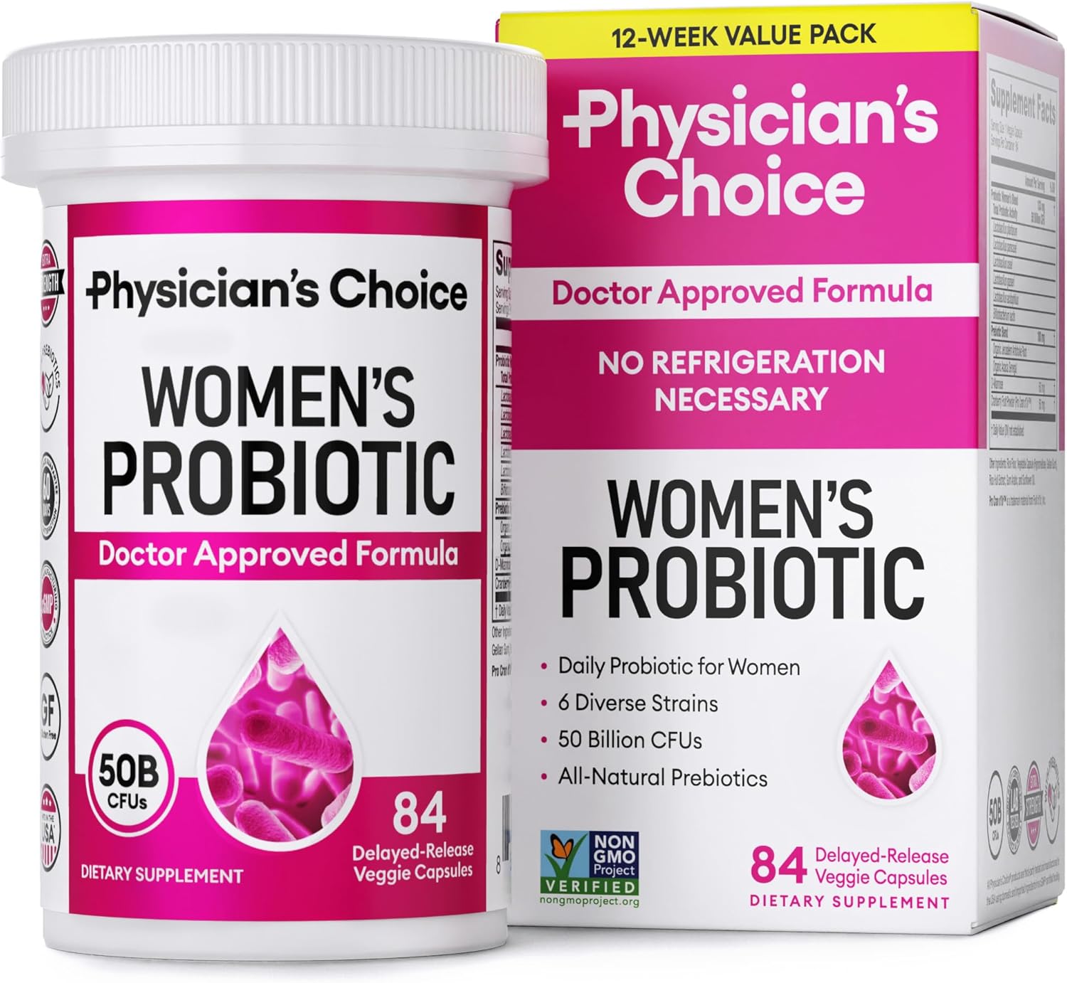 Physician's Choice Probiotics for Women - PH Balance, Digestive, UT, & Feminine Health - 50 Billion CFU - 6 Unique Strains for Women - Organic Prebiotics, Cranberry Extract+ - Womens Probiotic - 84 CT