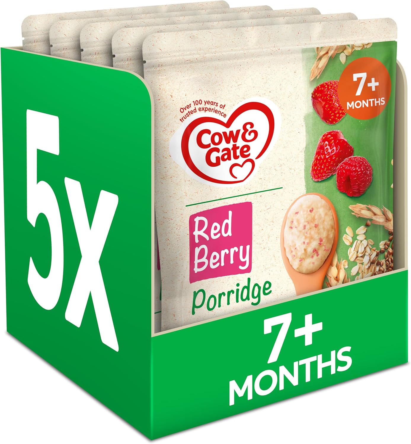 Cow & Gate Red Berry Wholegrain Porridge Baby Food Cereal, 7+ Months, 200g (Pack of 4)