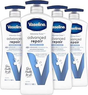 Vaseline Intensive Care Body Lotion Advanced Repair Unscented 4 ct for Dry Skin with Ultra-Hydrating Lipids and Vaseline Jelly 20.3 oz