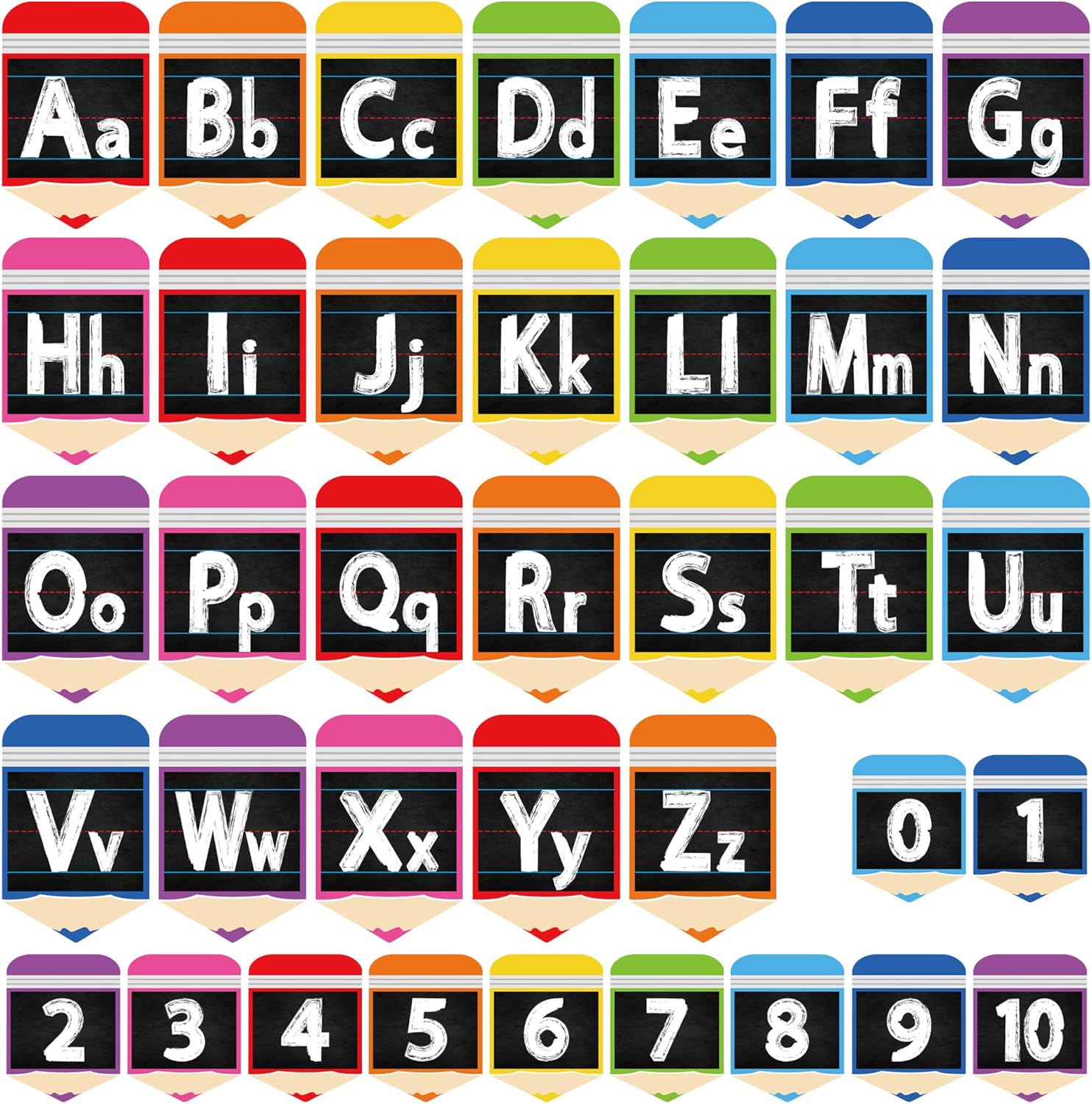 37 Pcs Alphabet Bulletin Board Set Colorful Pencil ABC Wall Decorations 26 Upper Lower Case Letters and 0-10 Number Posters for Students Preschool Kindergarten Classroom Playroom Bedroom Wall Decor
