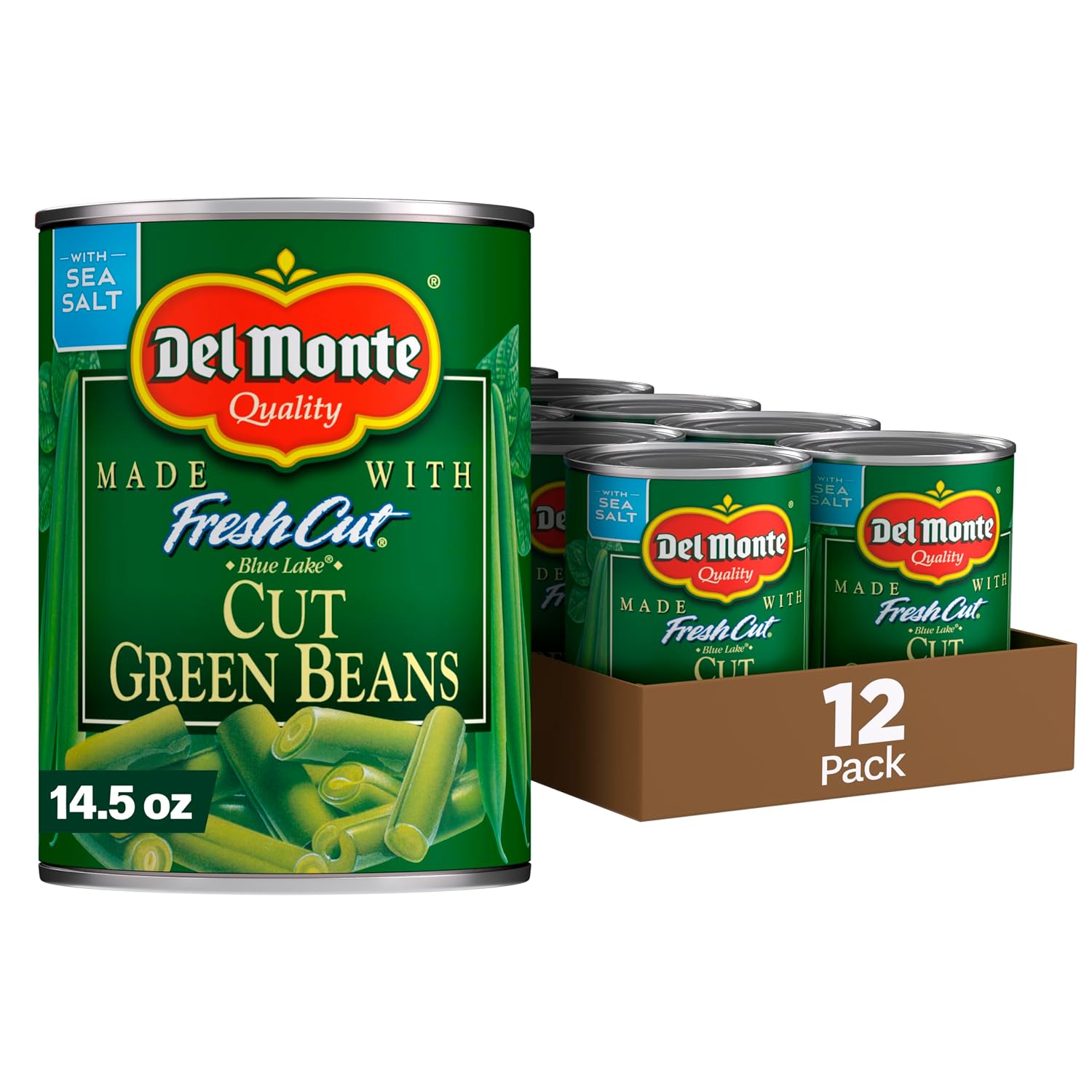 Del Monte Fresh Blue Lake Cut Green Beans Canned Vegetables, Sweet, 14.5 Oz, Pack of 12