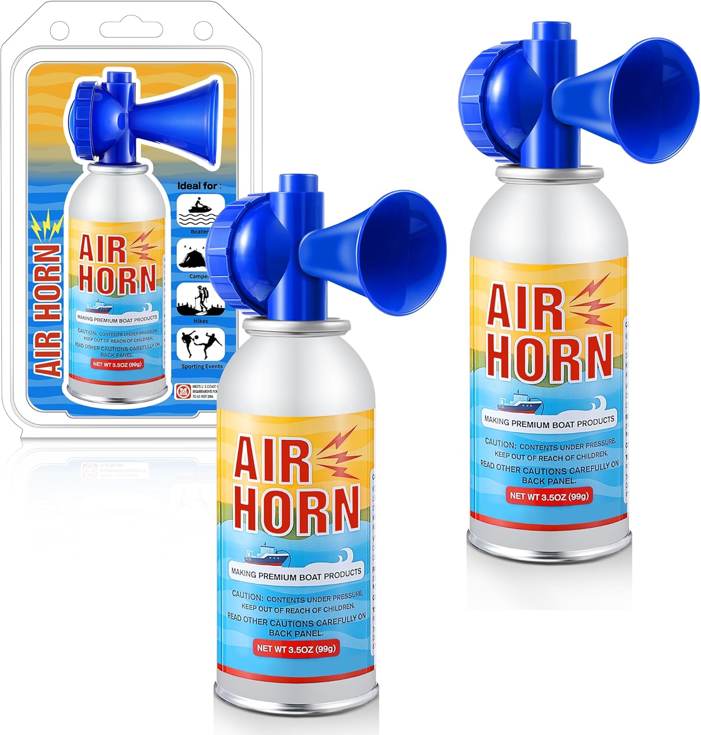 2 Pack 3.5oz Large Air Horn, 122DB Very Loud Air Horns Can, Marine Boat Horns for Safety, Meet Coast Guard, Fog Blow Horn Boat Accessories, Ideal for Boating, Camping, Hiking