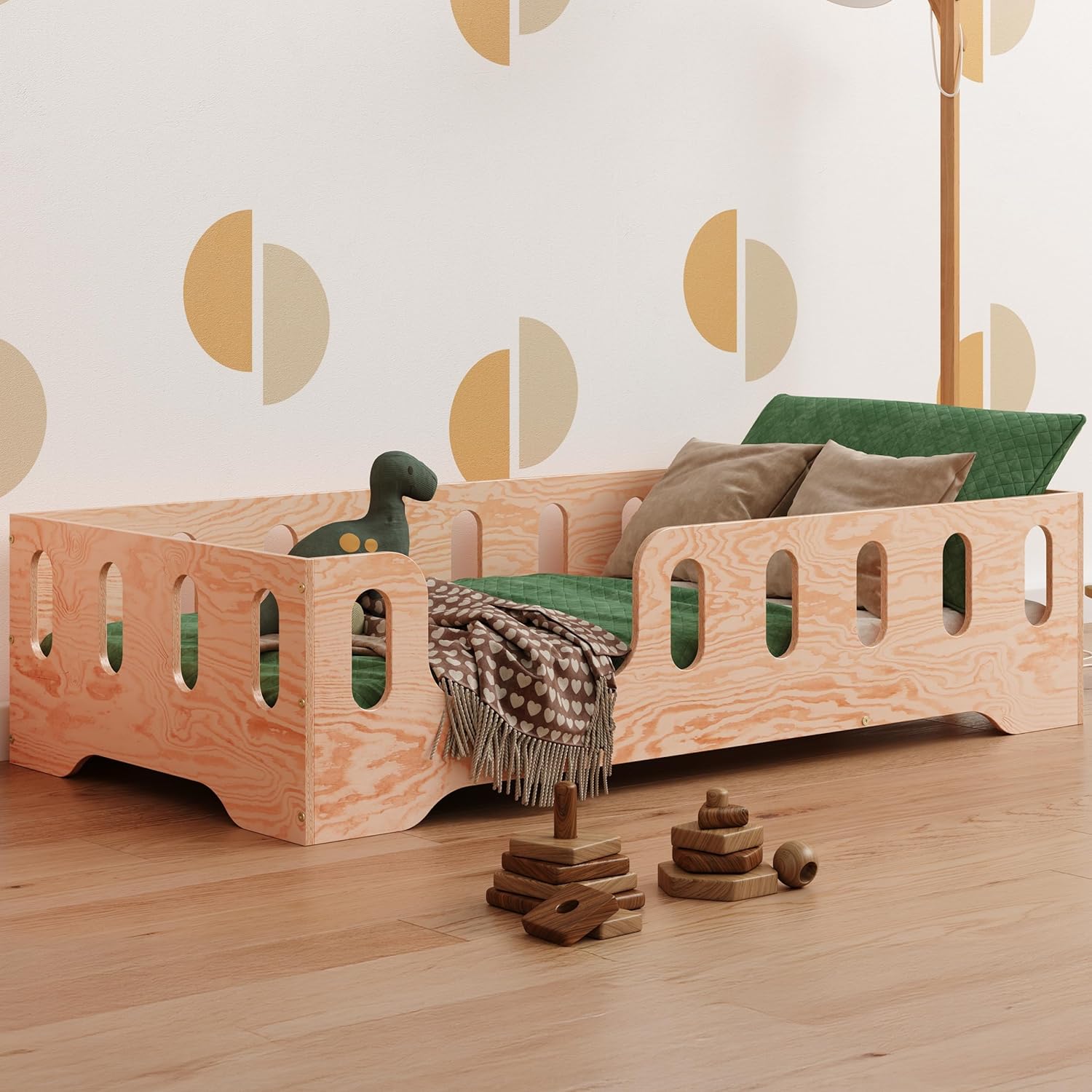 smartwood Toddler Bed 70x140 cm - Montessori Floor Bed in Natural Wood FSC-Certified with Safety Rail & Slatted Base - Supports up to 230 kg - for Boys and Girls - TILA 2L