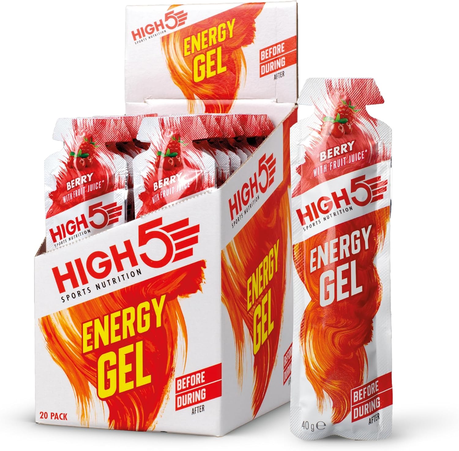 HIGH5 Energy Gel Quick Release Energy On The Go From Natural Fruit Juice (Berry, 20 x 40g)
