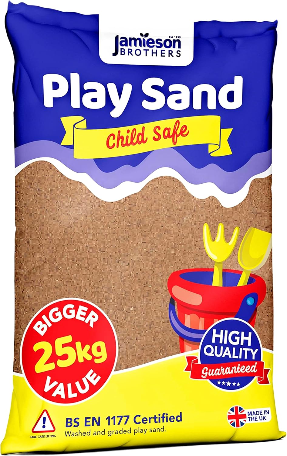 Jamieson Brothers Kids Indoor/Outdoor Play Pit Sand - 25kg Extra Large Bag - Washed, Safe and Non-Toxic Sand for Children - Just Pour and Play - Clean Non-Staining