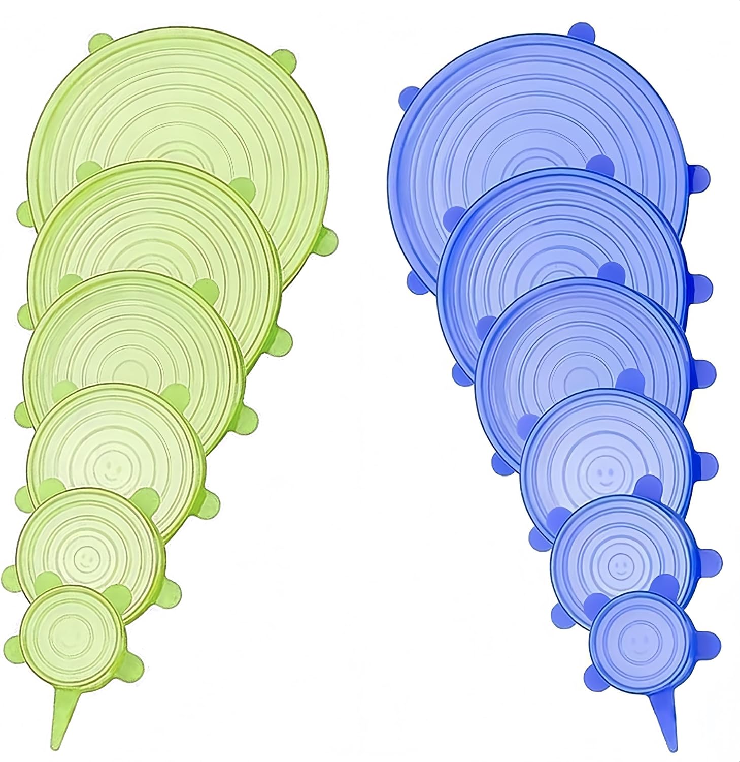 Vexquivera 12PCS Silicone Food Covers - 6 Different Sizes Stretch Lids, Reusable for Yogurt Pot, Microwave Can & Tin - Green & Blue