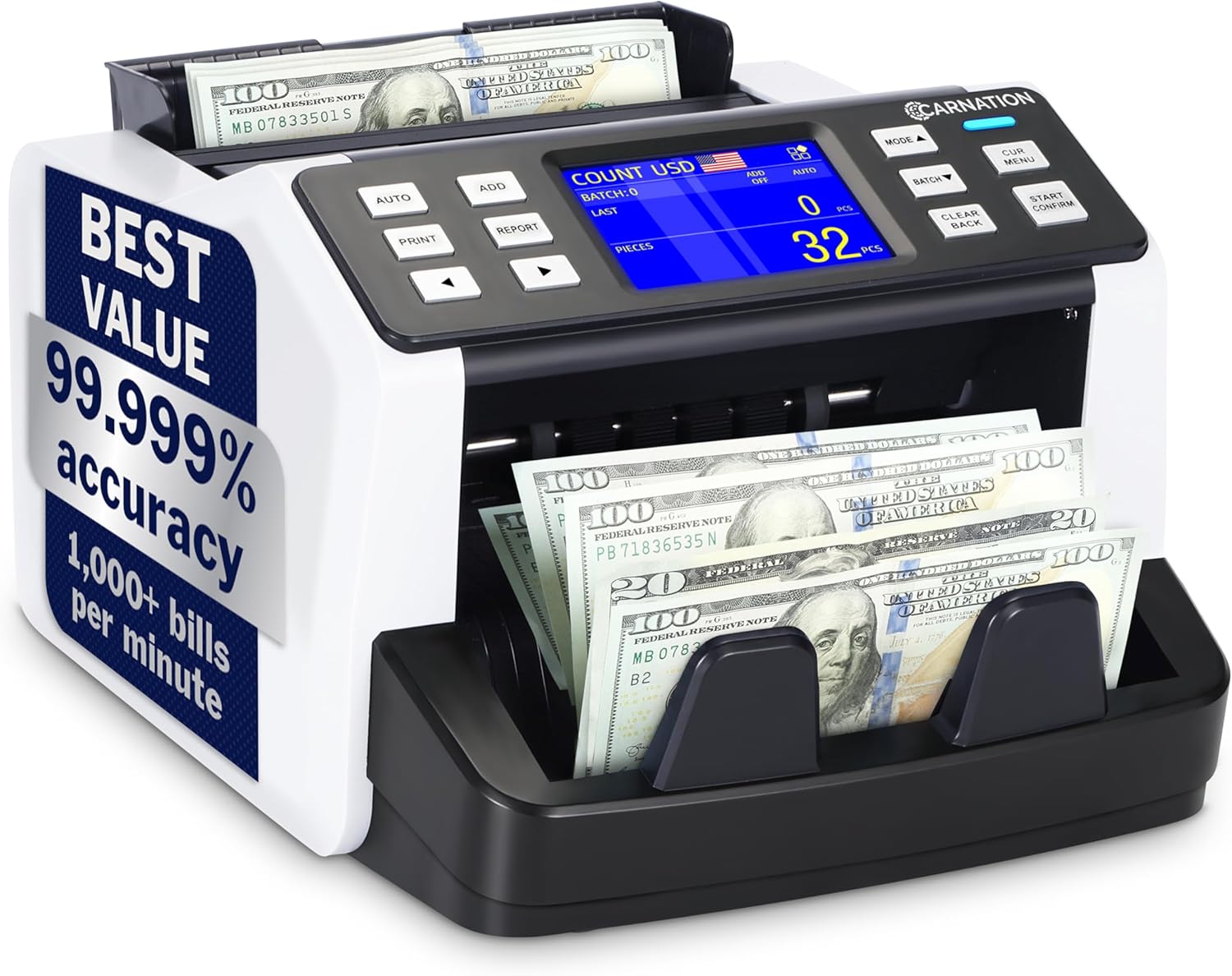 CR5 Money Counter Machine Mixed Denomination Value Counting UV/MG/IR/DD Counterfeit Detection, USD, EUR, MXN, GBP and CAD Business Money Counter