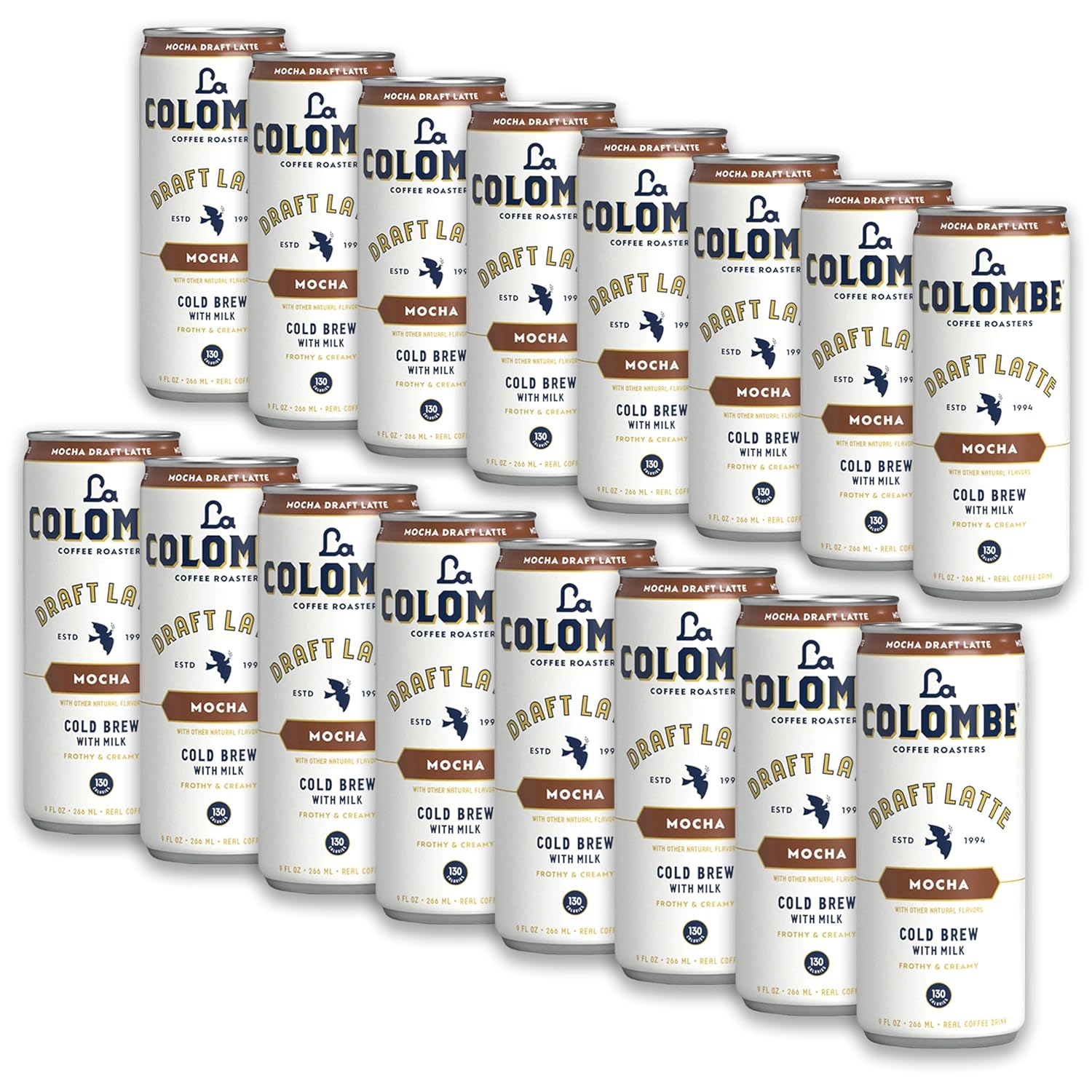 La Colombe Mocha Draft Latte - 9 Fluid Ounce, 16 Count - Cold-Pressed Espresso and Frothed Milk + Dark Chocolate - Made With Real Ingredients - Grab And Go Coffee, White, Brown