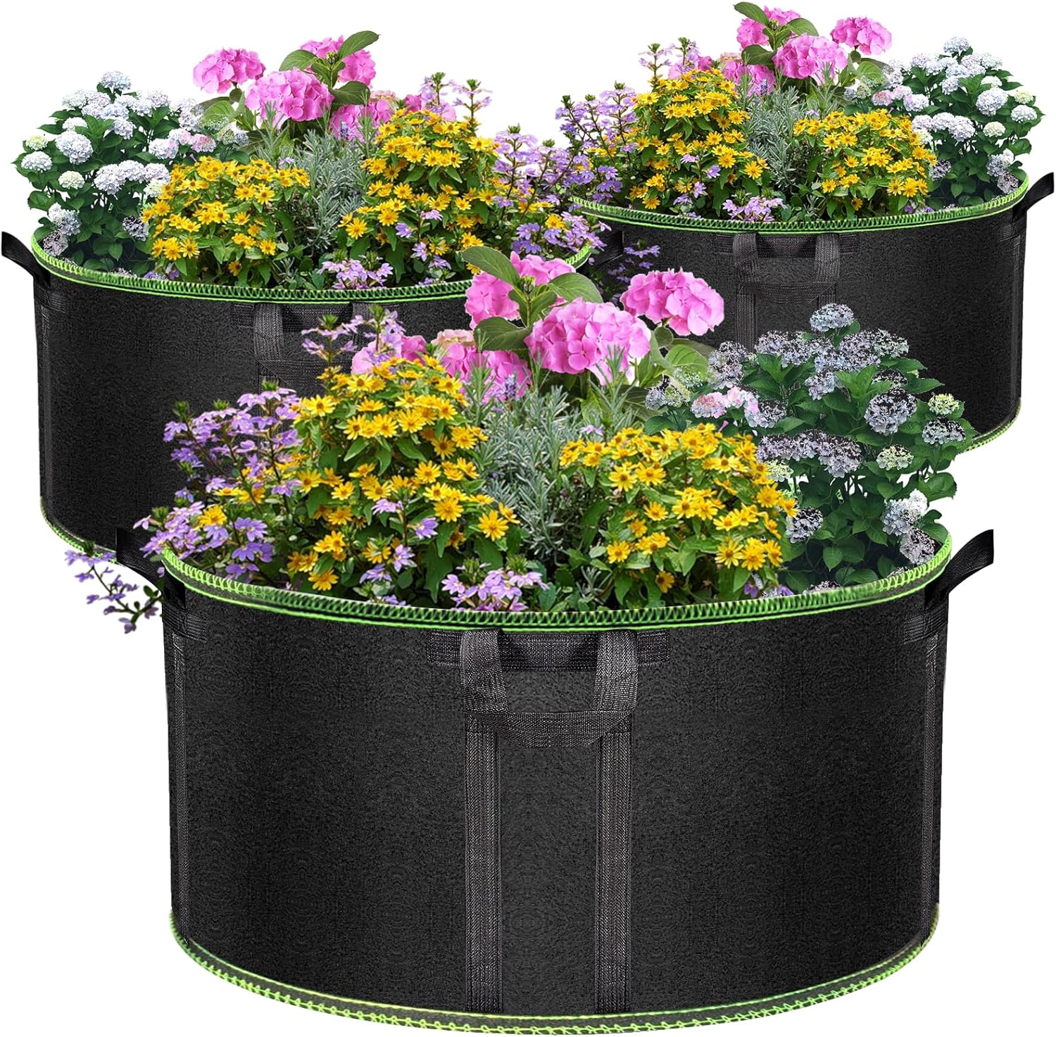 3-Pack 50 Gallon Grow Bags, Garden Planter Bags with Handles, Thickened Nonwoven Fabric Planting Pots Growing Bags Come with Plant Labels Nursery Bags