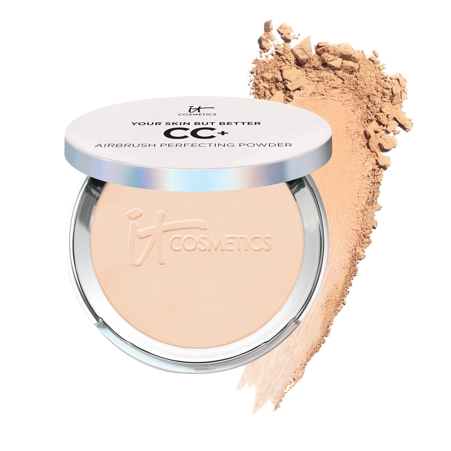 IT Cosmetics CC+ Airbrush Perfecting Powder Foundation - Sheer to Full Coverage Pressed Powder, Blurring Pores & Dark Spots, Anti-Aging Face Makeup, Hydrolyzed Collagen & Niacinamide - 0.33 oz