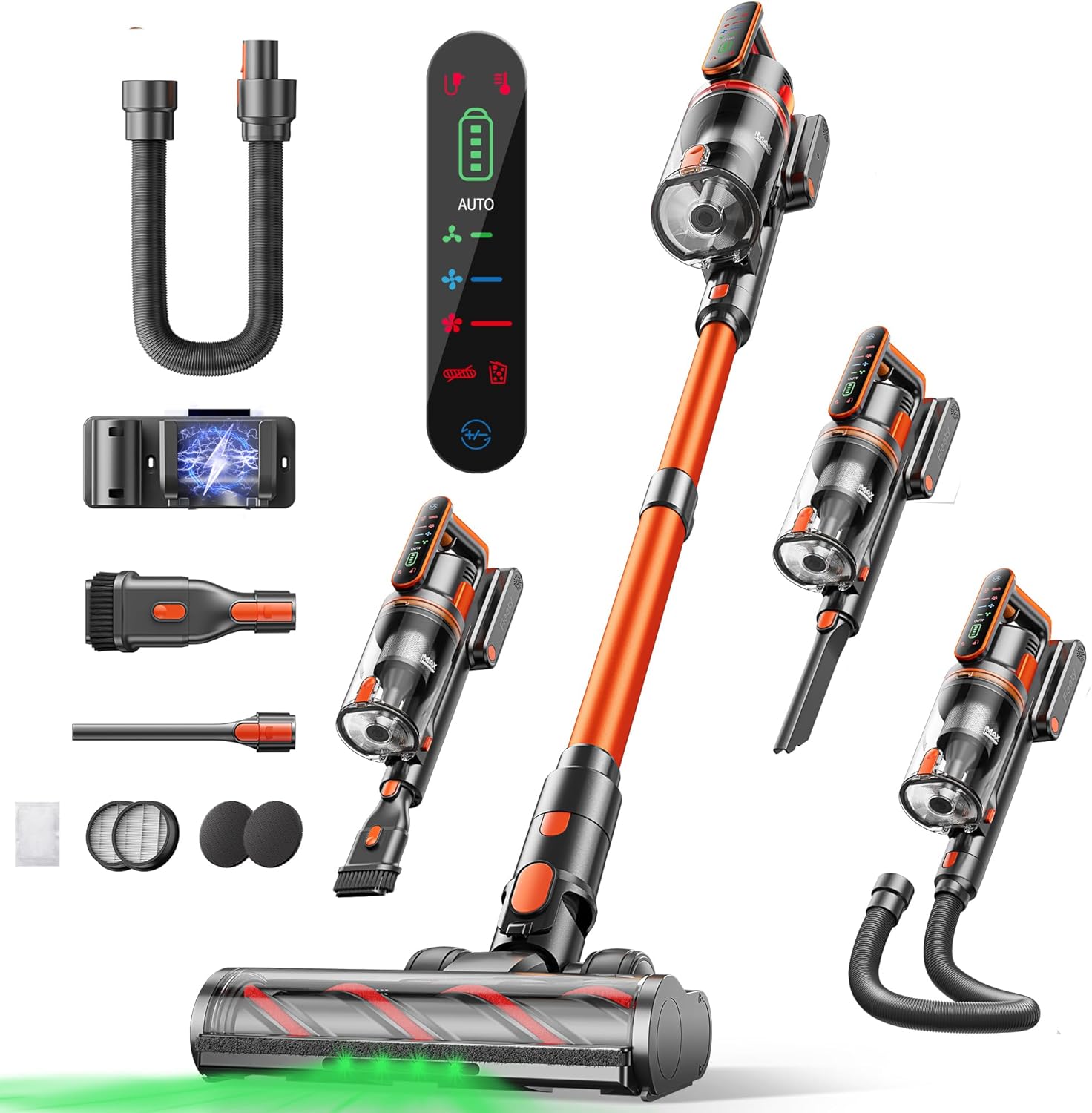 Cordless Vacuum Cleaner 45KPA/550W/60 Mins Cordless Stick Vacuum with Touch Screen, Anti-tangle&AUTO Mode,Wall Charging Powerful Handheld Vacuums for Home Carpet/Car/Pet Hair - Ideal for UK Homes