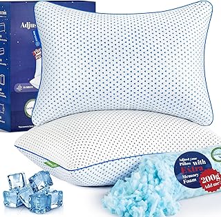 Cooling Gel Memory foam Pillows Queen Size Set of 2 for Sleeping,Bamboo Rayon Adjustable Shredded Foam Bed Pillows 2 Pack for Side, Back, Stomach Sleepers with Luxury Washable Breathable Pillowcase