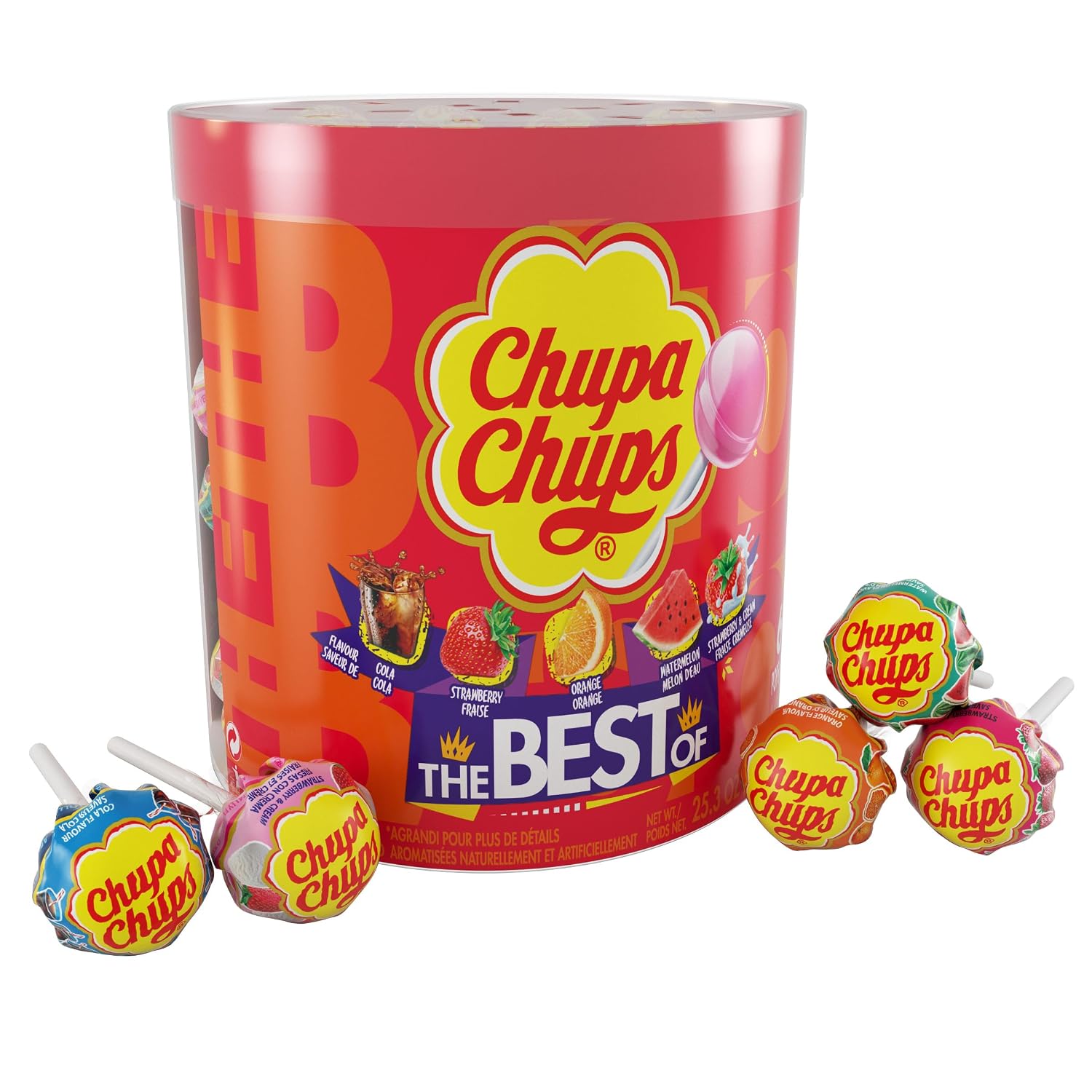 Chupa Chups - The Best of Cola, Creamy, and Fruit - Lollipops (60 count, Net weight 1.58 LBS) | Chewing Gum, Perfect for Long Lasting Fresh Breath at School, Work & Travel