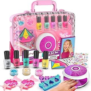 Amagoing Kids Nail Polish Set for Girls, All-in-One Nail Art Kit with Storage Box Ages 6-8, Non Toxic Nail Polish, Nail Dryer, Mermaid Hair Clip, Little Girl Toys Birthday Gift for 5 6 7 8 Years Old