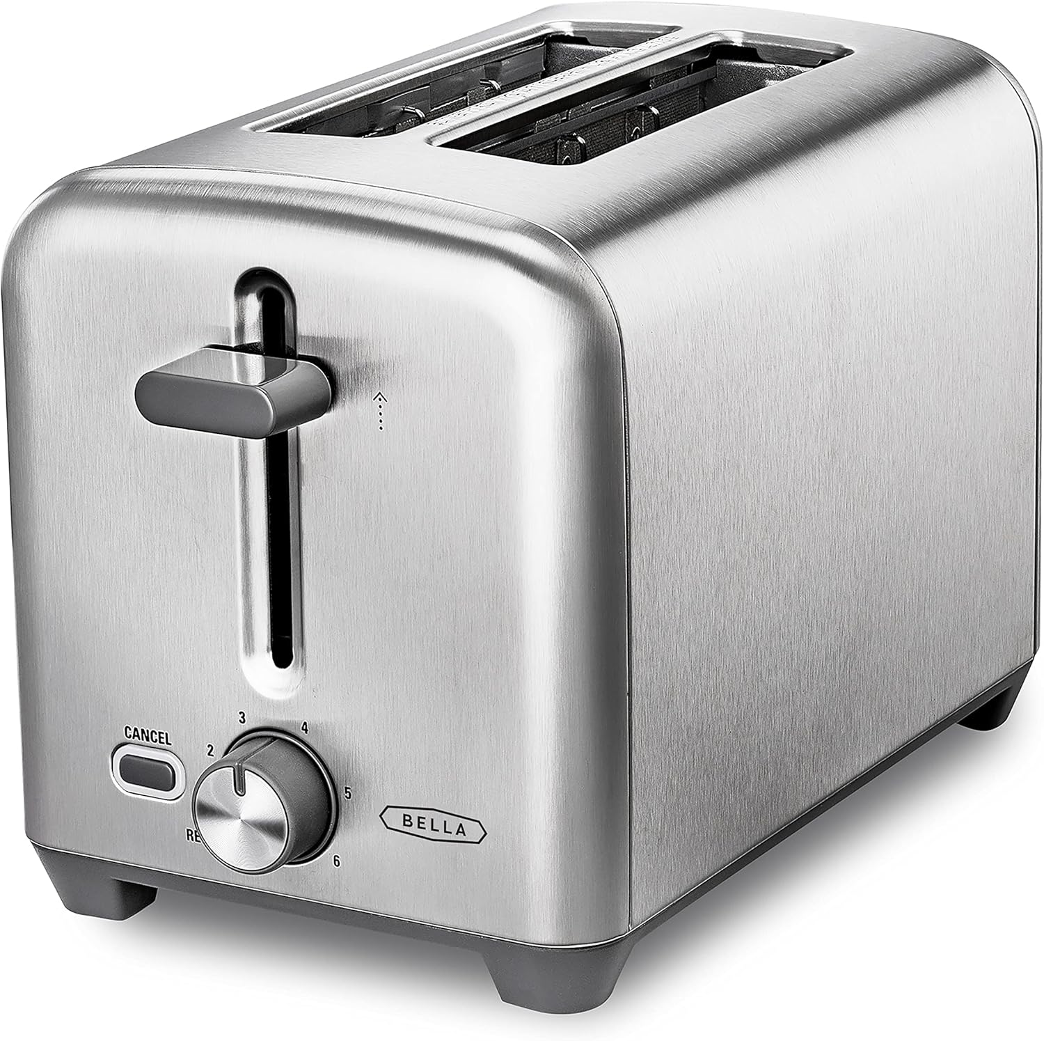 BELLA Stainless Steel 2 Slice Toaster with Extra Wide Slots and Removable Crumb Tray, 6 Browning Options, Auto Shut Off and Reheat Function, Toast Bread, Bagel and Waffle