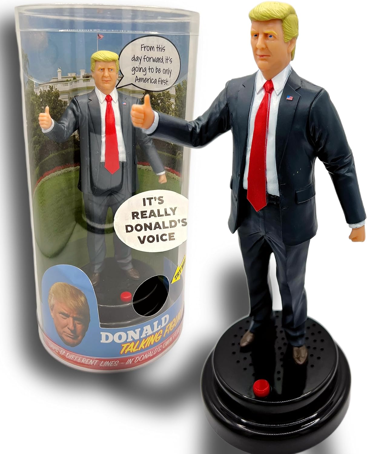 Talking Donald Figure Speaks Multiple Lines in the Presidents Real Voice, Patriotic Desktop Collection, USA Bobblehead, Political Office Desk Decor, Unique Patriotic Desktop Collectible