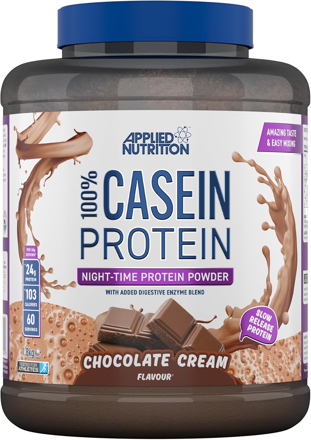 Applied Nutrition Casein Protein Powder - Micellar Casein Supplement, Slow Release Protein (1.8kg - 60 Servings) (Chocolate Cream)