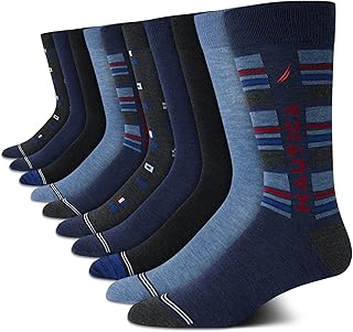 Nautica Men's Crew Dress Socks - 10 Pack Comfort Stretch Crew Length Work Socks - Men's Soft Ribbed Cuff Crew Socks (6-12.5)