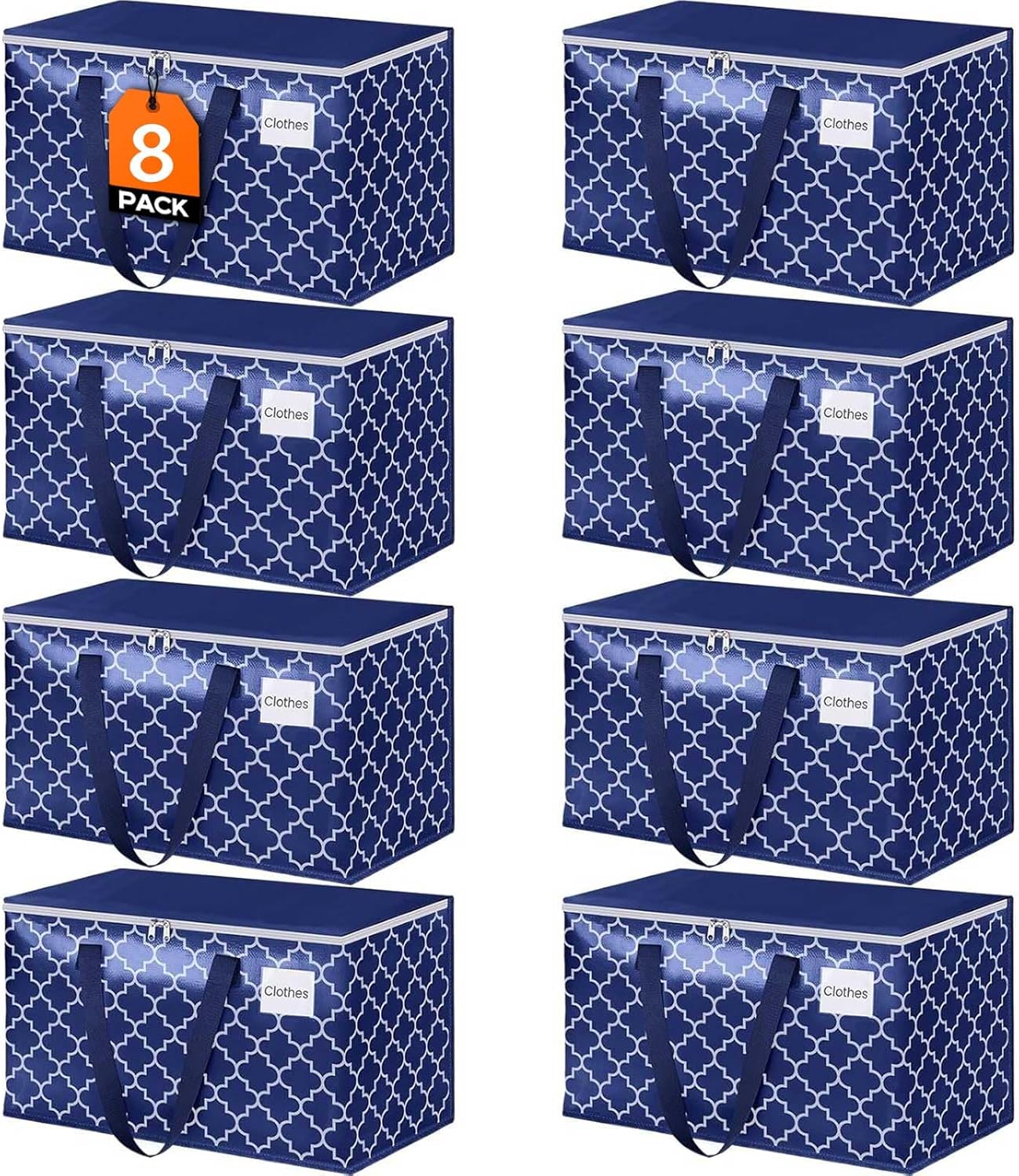 Moving Bags, Extra Large Moving Supplies, Heavy Duty Storage Bags, Packing Bags with Reinforced Zippers & Handles, Collapsible Packing Boxes, Storage Totes for Moving, Packing, 88L, 8 Packs