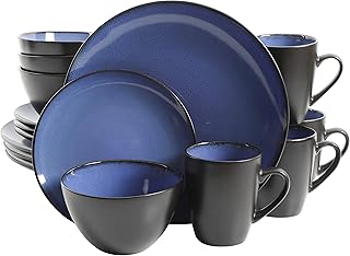 Gibson Soho Lounge Round Reactive Glaze Stoneware Dinnerware Set, Service for 4 (16pc), Blue, Soho Round.