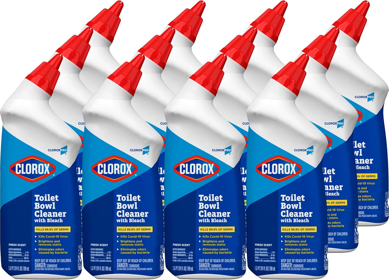 CloroxPro Commercial Solutions, Clorox Manual Toilet Bowl Cleaner with Bleach, Automatic Toilet Cleaner, Fresh Scent, 24 Ounces (Pack of 12) - 00031