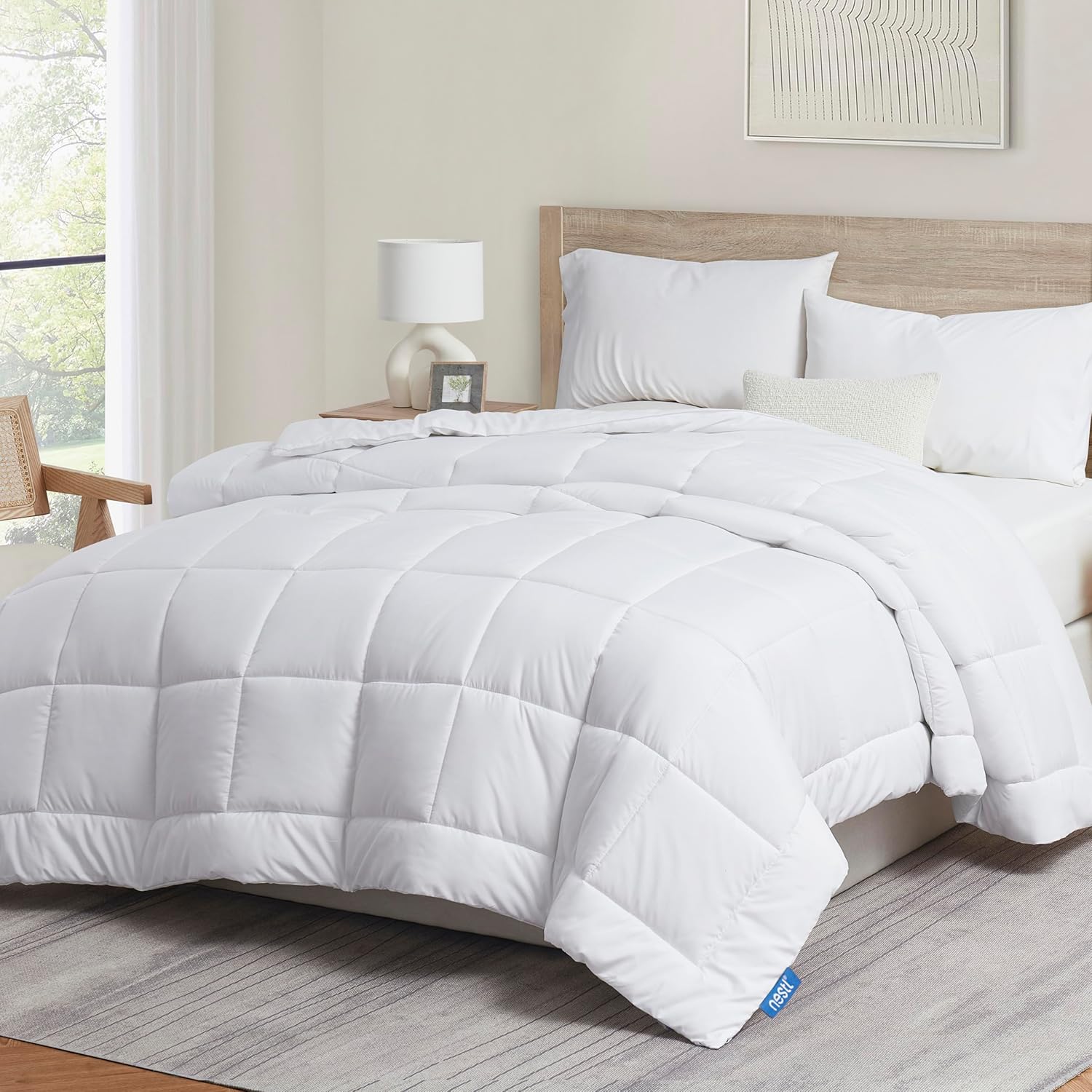 Nestl Quilted Down Alternative Comforter - King Size All Season White Duvet Insert with Corner Tabs