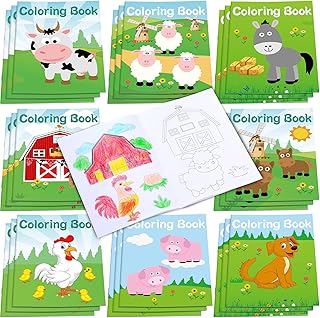 Faccito 24 Pcs Mini Coloring Books,Coloring Books for Kids Bulk Diy Art Drawing Party Favor Set Mini Coloring Activity Books for Farmhouse Animals Toddlers 1-3 Party Favors (Farmhouse)
