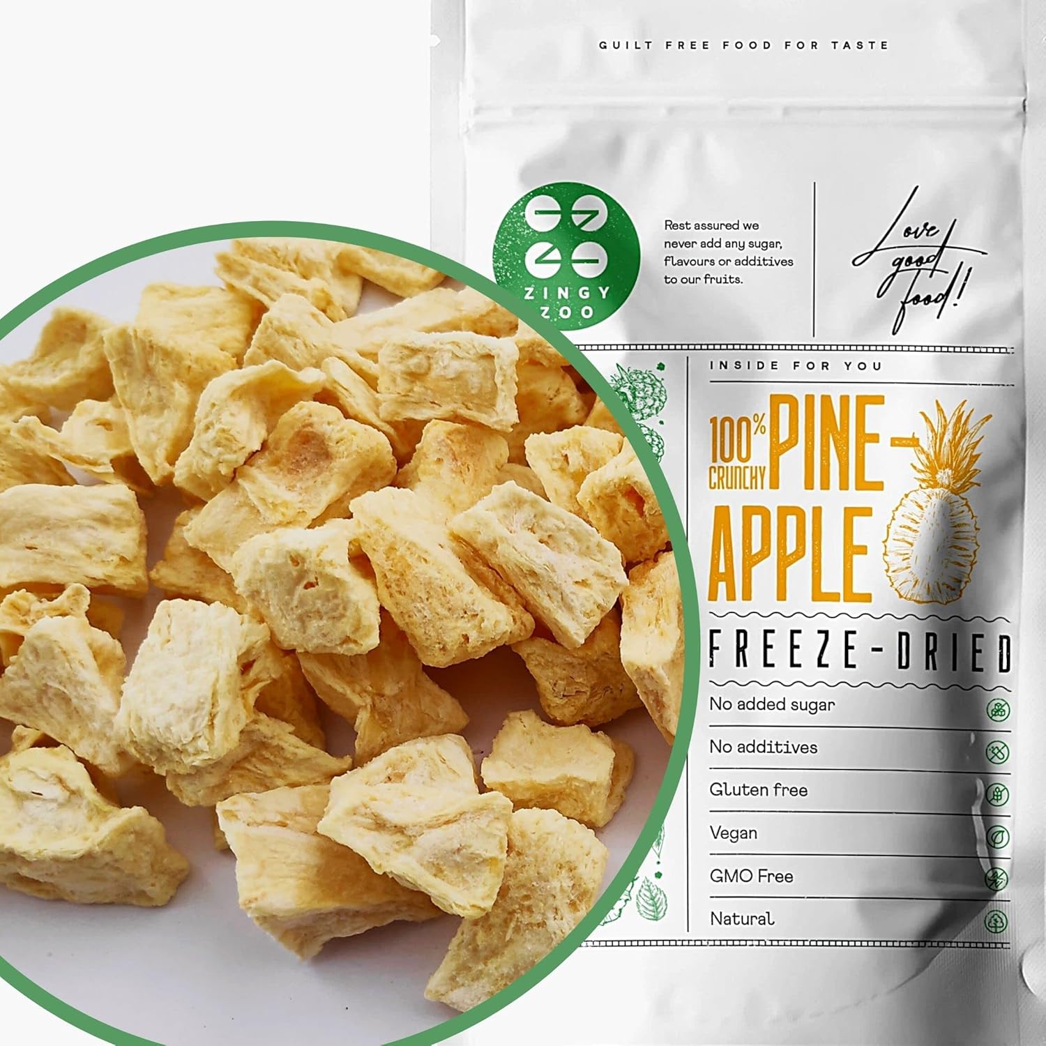 Freeze Dried Pineapple Pieces | 100% Pure Natural Raw Unsweetened Pineapple Chunks Freeze Dried Fruit | Pure Fruit Bites as Freeze Dried Candy from Fresh No Additives Instead Candied Pineapple (100g)