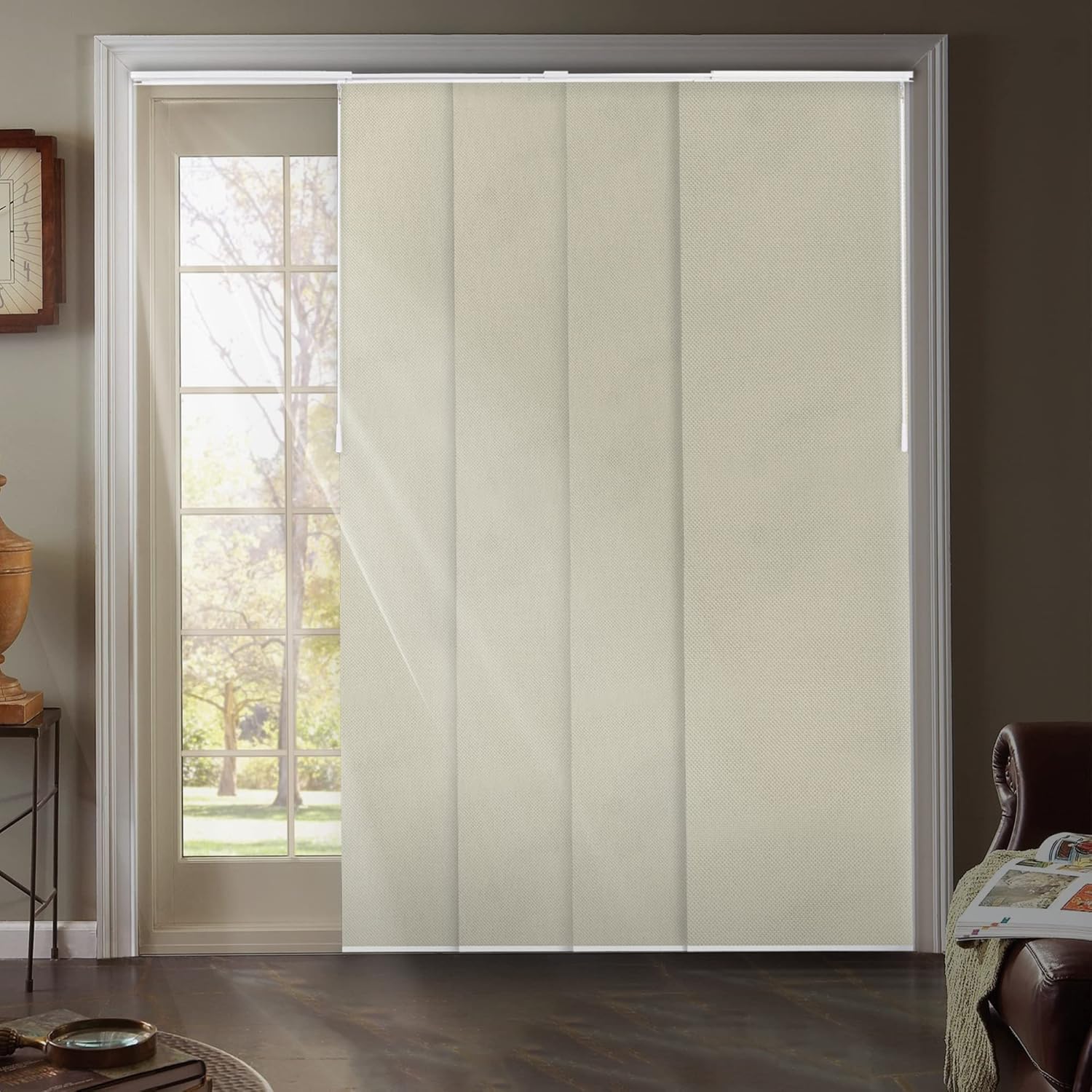 CHICOLOGY Blinds for Sliding Glass Doors, Temporary Wall, Closet Curtain, Room Door, Room Divider, Vertical Blinds, Door Blinds,Movie Night Ivory (Blackout) W:46-86 x H:Up-to 96 inches