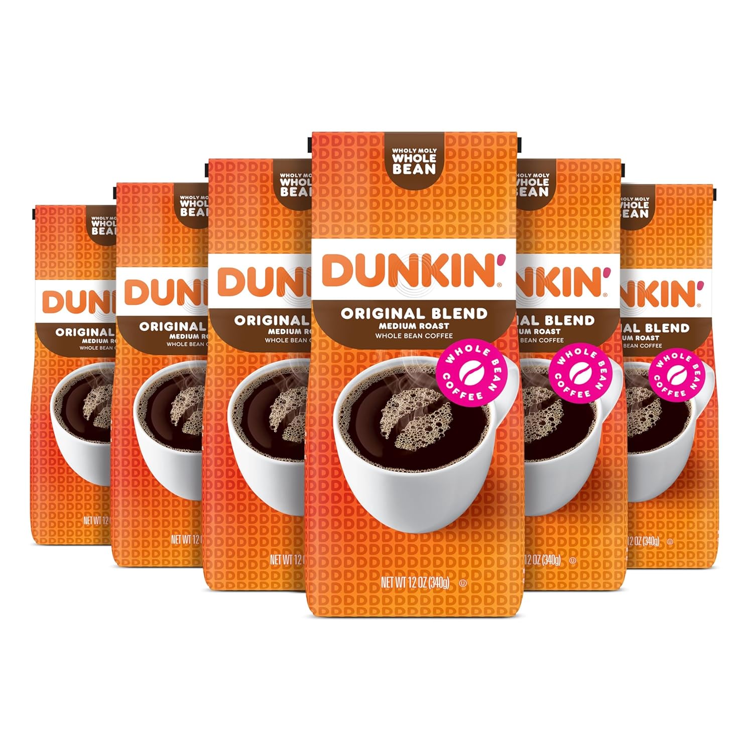 Dunkin' Original Blend Medium Roast Whole Bean Coffee, 12 Ounces (Pack of 6)