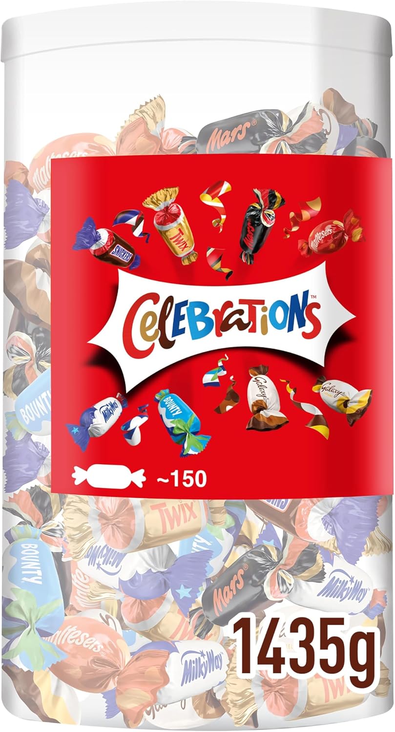 Celebrations Milk Chocolate Gift Box of Mini Chocolates & Biscuit Bars Tube (Maltesers, Galaxy, Snickers & More) 1435g