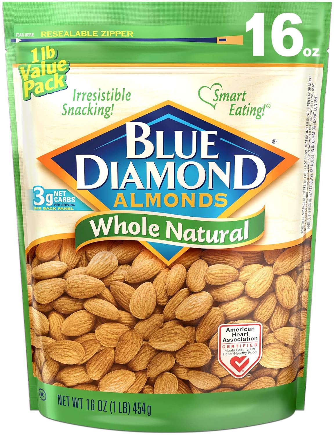 Blue Diamond Almonds, Raw Whole Natural, 16 Ounce