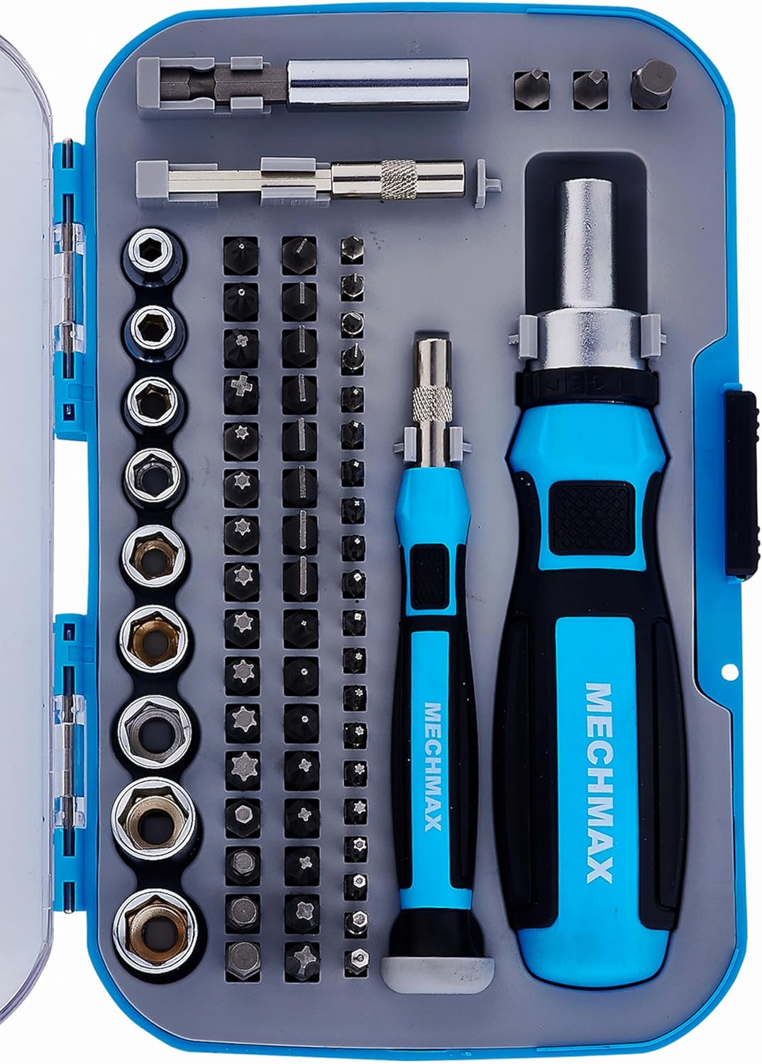68 Piece MECHMAX Ratcheting Screwdriver Bits & Socket Set, Magnetic Bits with Storage Case for Home, Office, Apartment, Car, Dorm, Back to School, Bike, Electronics Projects, and as A Gift