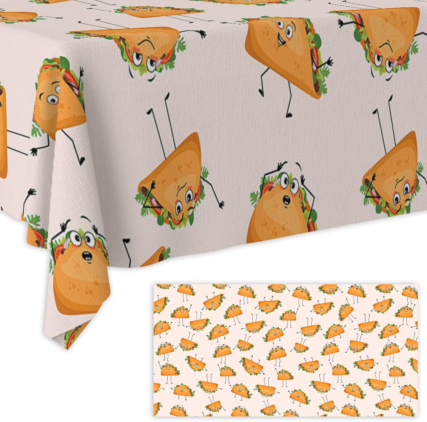 Cartoon Quesadilla Tablecloths Sandwich Burrito Mexican Taco Bell Print Table Covers Decorations for Taco Theme Party Baby Shower Holiday Banquet Picnic Decor Supplies Favors 53"x98"