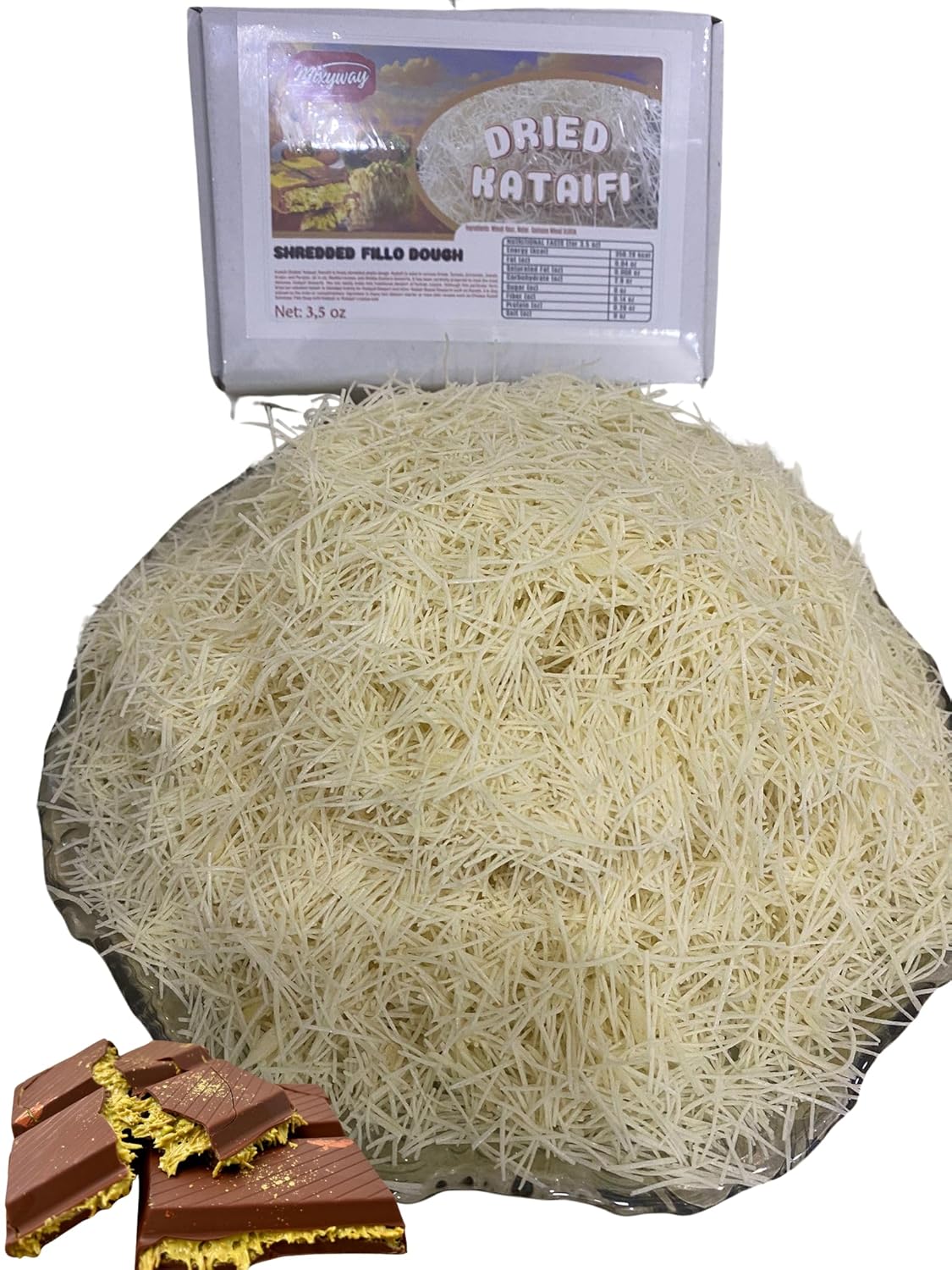 Kataifi Shredded Fillo Dough 3.5 Oz (100 gr.) for Dubai Chocolate Bar Pistachio, Kadayif for Knafeh Pistachio Chocolate Bar Pastry s in Cardboard. Knafeh Kunafa Katafi Kunefe Kadaifi Phyllo Dough Chilled Kadafi Dubai Katifi Kanafeh