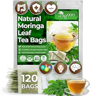 TOG999, Premium 120 Moringa Leaf Tea Bags, 100% Natural & Pure from Moringa Leaves. Loose Leaf Moringa Herbal Tea. Moringa Leaf Tea. No Sugar, No Caffeine, No Gluten, Vegan.