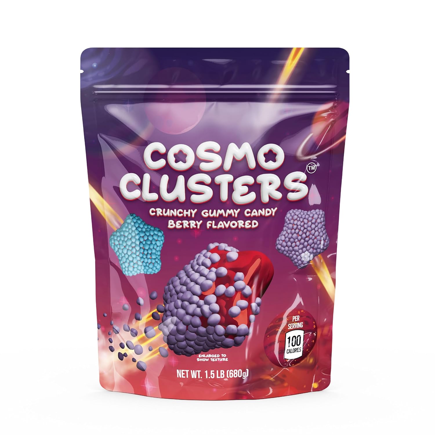 Crunchy Gummy Candy - 1.5 Pound Bag - Chewy Gummy Stars Candy with Crispy Shell - Space Candies in Berry Flavors by Cosmo Clusters for Party Favors and Buffet Displays