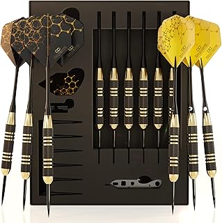 Premium Steel Tip Darts Set - Professional Darts, Brass Barrels, Metal Tip Darts, Extra Flights, (12) Aluminum Shafts 35/48, O-Rings, Dart Tool, Dart Sharpener, Darts Case