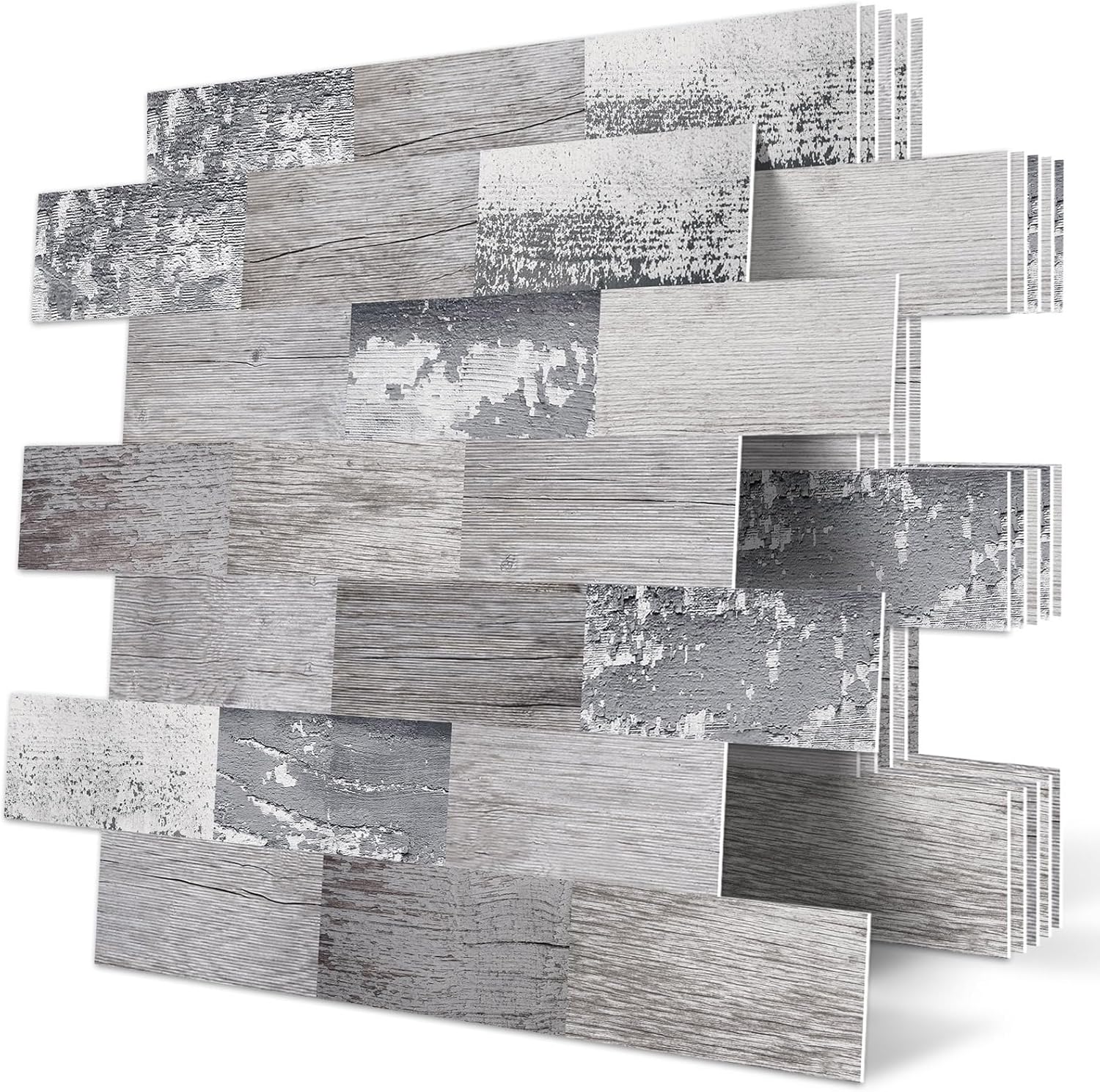 20-Sheet Peel and Stick Wall Tile Farmhouse Kitchen Backsplash Self Adhesive Shiplap Wood Look, (13.5" x 11.4")