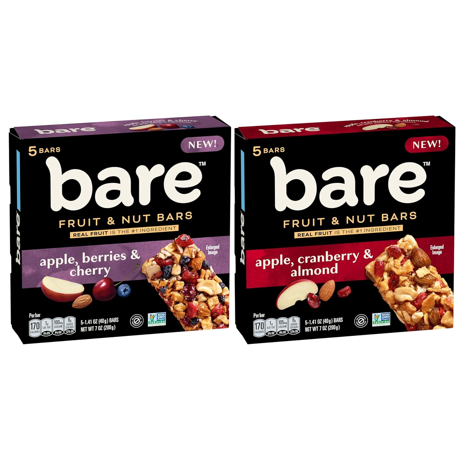 Bare Fruit & Nut Bars, Apple, Cranberry & Almond and Apple, Berries & Cherry Variety Pack (Pack of 2)