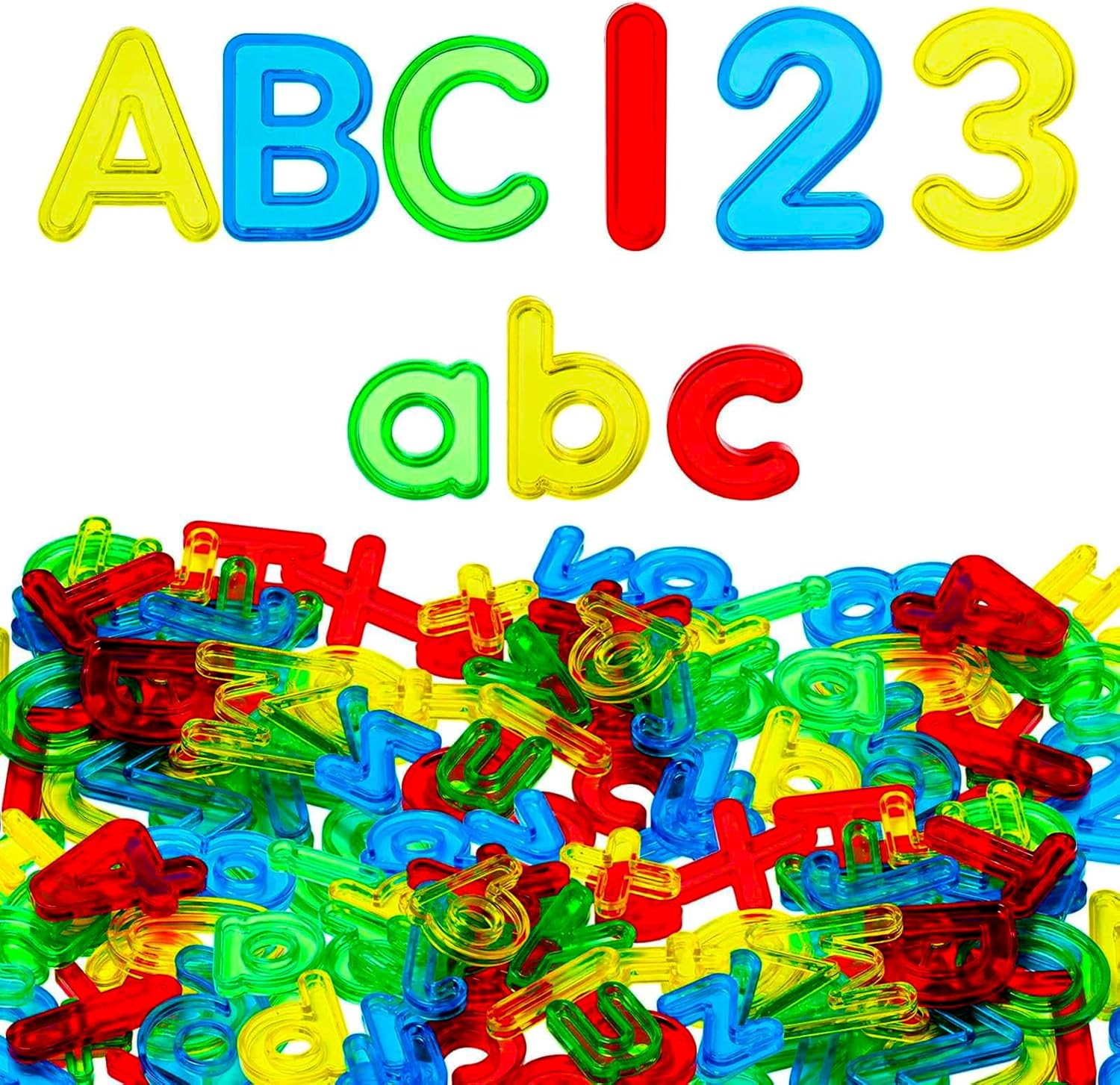 Bbiamsleep 134 Pcs Multi-Color Plastic Letters and Numbers Transparent Letters and Numbers Plastic Alphabet Letters Light Table Manipulatives for Counting and Spelling, Ages 3+