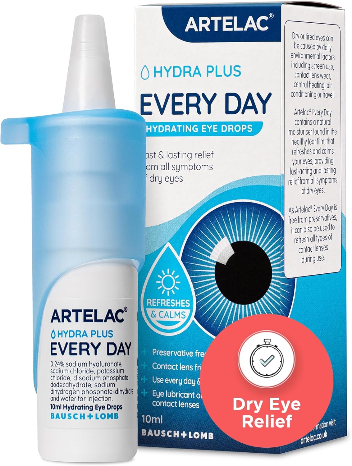 Artelac Eye Drops for Dry Eye, Every Day, Preservative Free Dry Eyes Treatment, Contact Lens Friendly, Relieves Symptoms of Tired, Stressed & Teary Eyes with Hydrating Action, Artificial Tears, 10ml